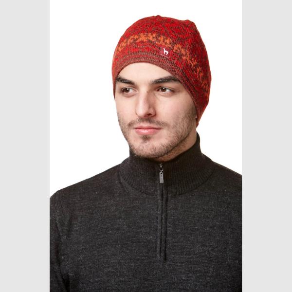 Alpaka Jacquard Mütze CHIMU rot mit Baumwollvlies